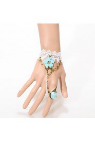 Vintage Bule Flower Bracelet With Ring