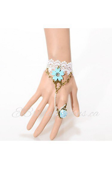 Vintage Bule Flower Bracelet With Ring