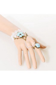 Vintage Bule Flower Bracelet With Ring