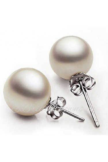 S925 Fine Silver Pearl Beads Stud Earrings