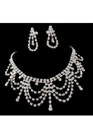 Wedding Bridal Bridesmaid Crystal Necklace Earrings Jewelry Set