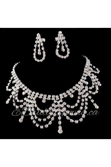 Wedding Bridal Bridesmaid Crystal Necklace Earrings Jewelry Set