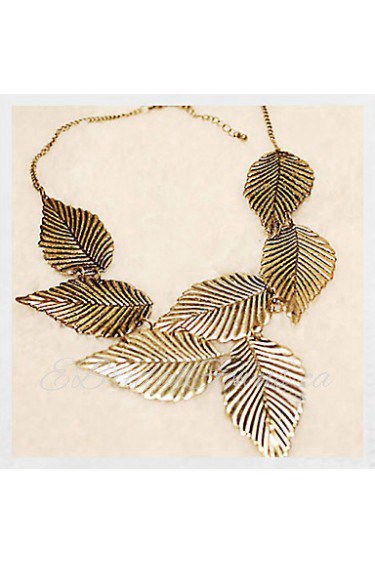 Women's Stylish Personality Style Pattern Leaves Exaggerated Short Paragraph Necklace 03