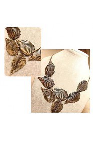 Women's Stylish Personality Style Pattern Leaves Exaggerated Short Paragraph Necklace 03