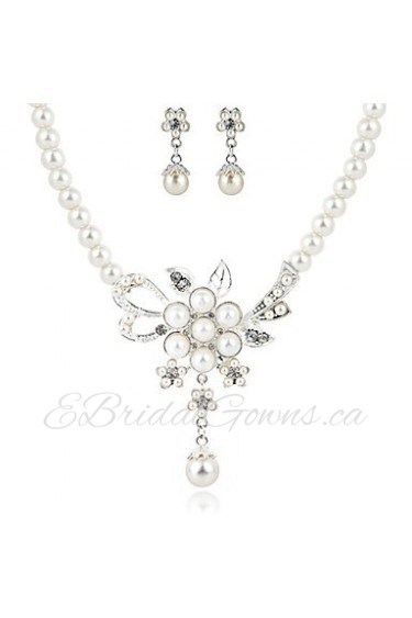 Beautiful Clear Crystals And Imitation Pearls Wedding Jewelry Set,Including Necklace And Earrings