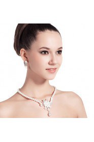 Beautiful Clear Crystals And Imitation Pearls Wedding Jewelry Set,Including Necklace And Earrings