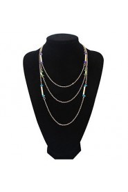 Hot Selling Fashion New Vintage Style Multi-layer Women Multi-Chain Tassel Necklace Long Chain with Rhinestone