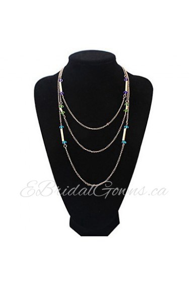 Hot Selling Fashion New Vintage Style Multi-layer Women Multi-Chain Tassel Necklace Long Chain with Rhinestone