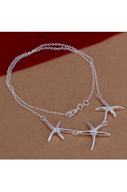 Fashion Three StarFishes Shape Silver Plated Pendant Necklace(White)(1Pc)