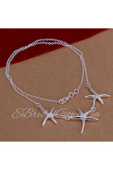 Fashion Three StarFishes Shape Silver Plated Pendant Necklace(White)(1Pc)