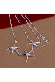 Fashion Three StarFishes Shape Silver Plated Pendant Necklace(White)(1Pc)