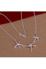 Fashion Three StarFishes Shape Silver Plated Pendant Necklace(White)(1Pc)