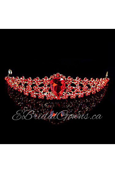 Women Alloy Tiaras With Rhinestone Wedding/Party Headpiece Red