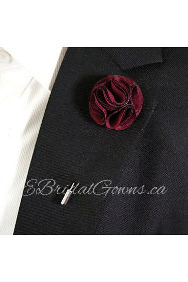 Men's Casual Wine Red Silk Goods Brooch