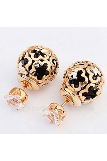 Spherical Hollow Flower Personalized Diamond Earrings Both Sides