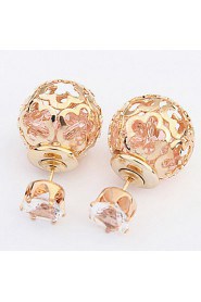 Spherical Hollow Flower Personalized Diamond Earrings Both Sides