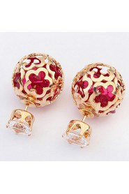 Spherical Hollow Flower Personalized Diamond Earrings Both Sides