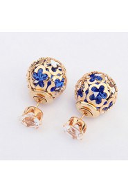 Hot Sale Alloy Stud Earrings Wedding Jewelry Women's Fashion Hollow Ball Design Double Faced Crystal Earrings Wholesale