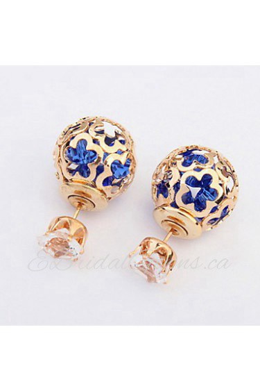 Hot Sale Alloy Stud Earrings Wedding Jewelry Women's Fashion Hollow Ball Design Double Faced Crystal Earrings Wholesale