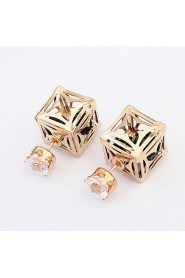 Elegant Women's Fashion Summer Jewelry Hollow Flower Studs Earrings Double Side Shiny Square Ear Studs