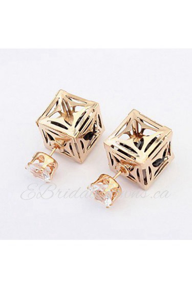 Elegant Women's Fashion Summer Jewelry Hollow Flower Studs Earrings Double Side Shiny Square Ear Studs