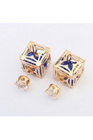 Elegant Women's Fashion Summer Jewelry Hollow Flower Studs Earrings Double Side Shiny Square Ear Studs