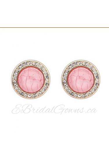 Top Fashion White Rhinestone Round Circle Colorful Stone Gold Alloy Pierced Stud Earrings for Women Retro Earring