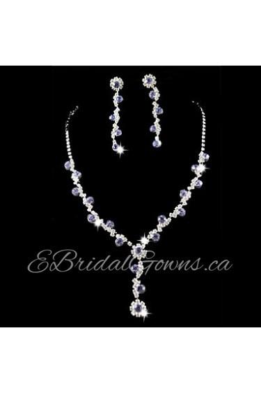 Wedding Bridal Bridesmaid Crystal Necklace Earrings Jewelry Set