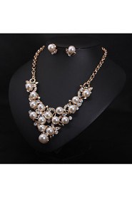 Women's European Style Luxury Fashion Imitation Pearl Rhinestone Wedding Banquet Bridal Gift Necklace Earring Set