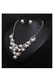 Women's European Style Luxury Fashion Imitation Pearl Rhinestone Wedding Banquet Bridal Gift Necklace Earring Set