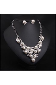 Women's European Style Luxury Fashion Imitation Pearl Rhinestone Wedding Banquet Bridal Gift Necklace Earring Set