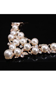 Women's European Style Luxury Fashion Imitation Pearl Rhinestone Wedding Banquet Bridal Gift Necklace Earring Set