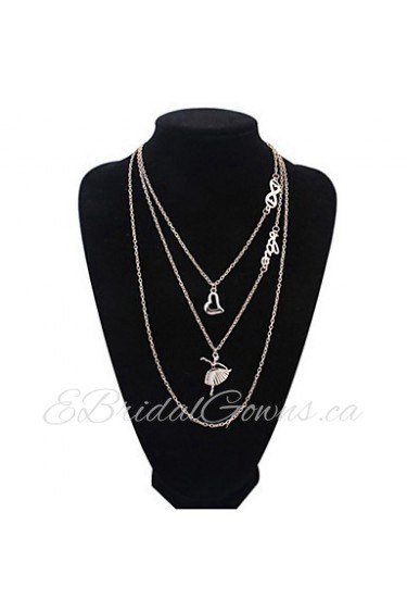 Fashion Necklace for Women Jewelry Punk Style Multi-layer Dancing Girl and Heart Chain Necklaces