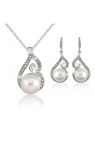 Women's Silver Imitation Pearl Wedding Party Jewelry include Necklace & Earrings