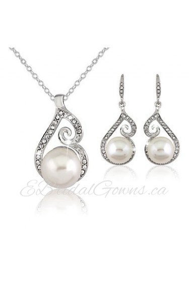 Women's Silver Imitation Pearl Wedding Party Jewelry include Necklace & Earrings