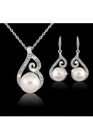 Women's Silver Imitation Pearl Wedding Party Jewelry include Necklace & Earrings