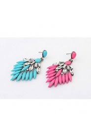 Bohemia Style Retro Shinning Fuchsia and Blue Statement Drop Earrings for Vintage Women