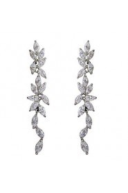 Elegant White Platinum Plated With Oval Shape Cubic Zirconia Earrings