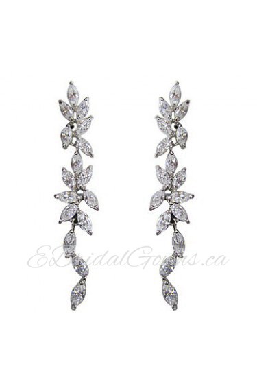 Elegant White Platinum Plated With Oval Shape Cubic Zirconia Earrings