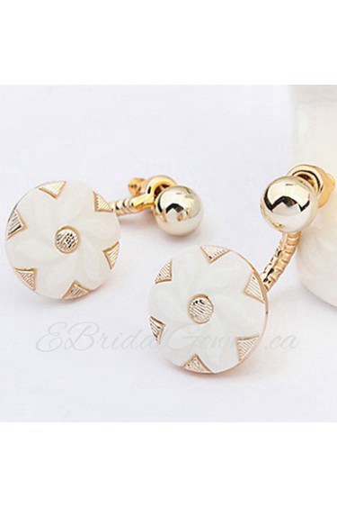 Double Rose Sunflower Shape White Elegant Earrings