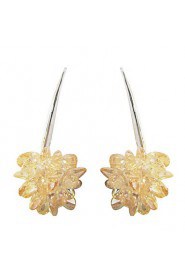 Unique Yellow Platinum Plated With Flower Shape Cubic Zirconia Earrings