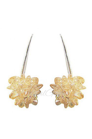 Unique Yellow Platinum Plated With Flower Shape Cubic Zirconia Earrings