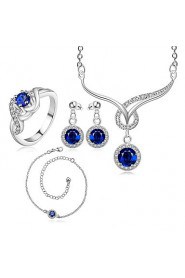 Fashion Round Shape Copper Silver Plated Zircon Foreign Trade Jewewlry Sets