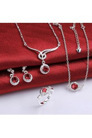 Fashion Round Shape Copper Silver Plated Zircon Foreign Trade Jewewlry Sets