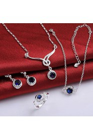 Fashion Round Shape Copper Silver Plated Zircon Foreign Trade Jewewlry Sets