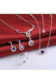 Fashion Round Shape Copper Silver Plated Zircon Foreign Trade Jewewlry Sets