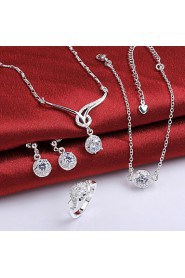 Fashion Round Shape Copper Silver Plated Zircon Foreign Trade Jewewlry Sets