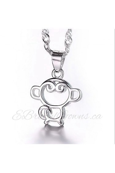 Cute Monkey Friendship Necklace 925 Sterling Silver Pendant Water Wave Link Chain Female Hot Silver Jewelry