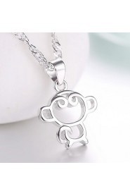 Cute Monkey Friendship Necklace 925 Sterling Silver Pendant Water Wave Link Chain Female Hot Silver Jewelry