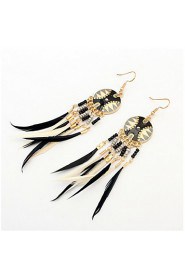 New Fashion Vintage Hollow Fringed Feathers Long Paragraph Earring For Women Accessories